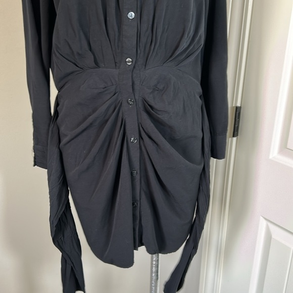 L SPACE Aura Shirt Dress Ruched Hips Back Front Button Up Black Dolman Sleeve S - Picture 5 of 11